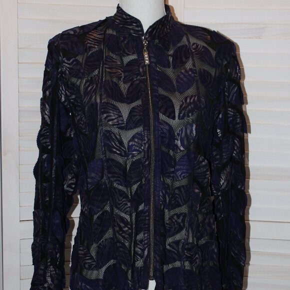 North Shore Jacket Leather with Sheer Netting Navy Blue Large - Picture 1 of 4